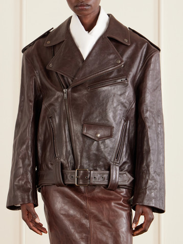 Saint Laurent Glossed textured-leather biker jacket