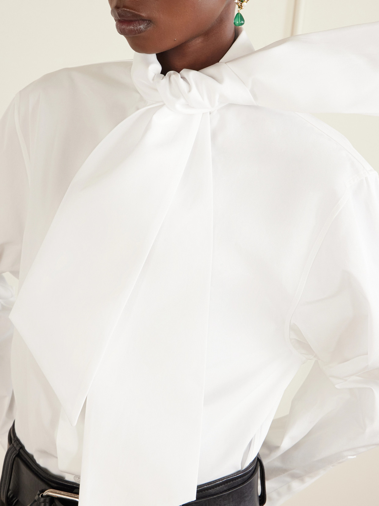 Scarf-Detailed Cotton-Poplin Shirt