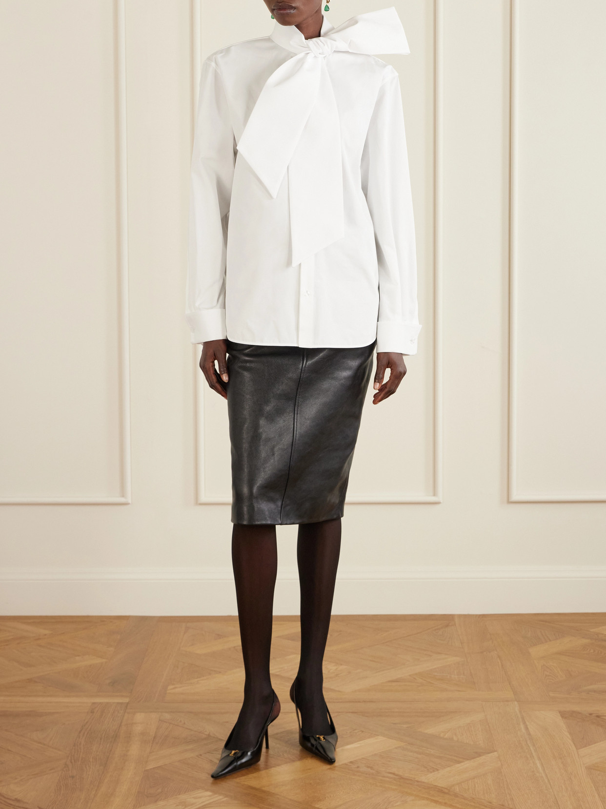 Scarf-Detailed Cotton-Poplin Shirt