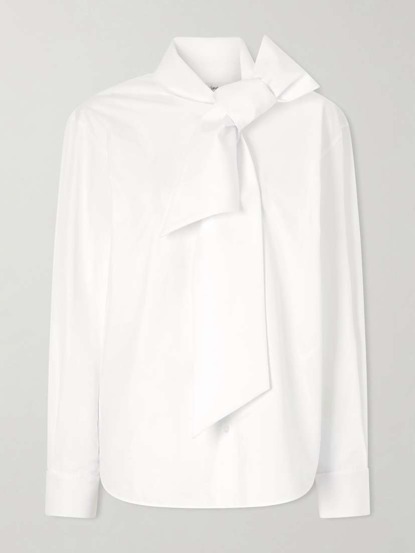 Saint Laurent Scarf-detailed Cotton-poplin Shirt