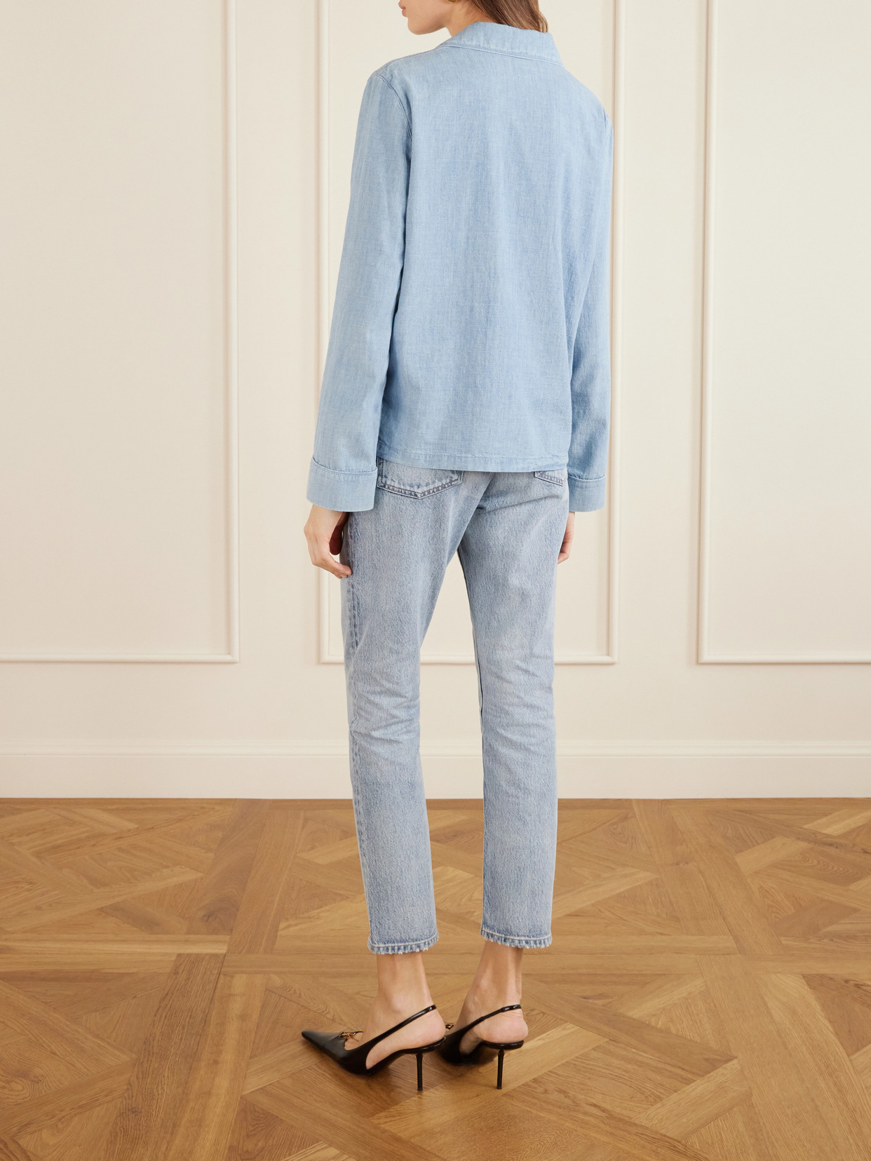 Cassandre Logo-Embroidered Piped Cotton-Chambray Shirt