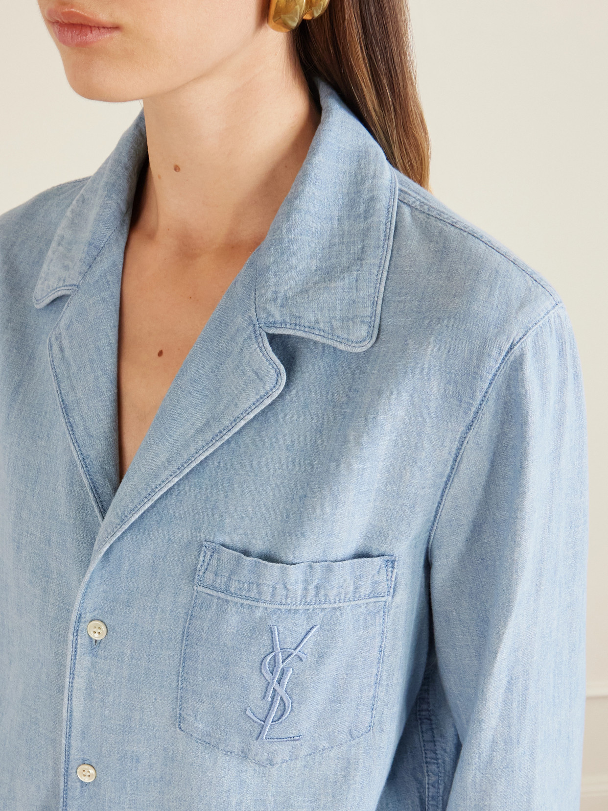 Cassandre Logo-Embroidered Piped Cotton-Chambray Shirt
