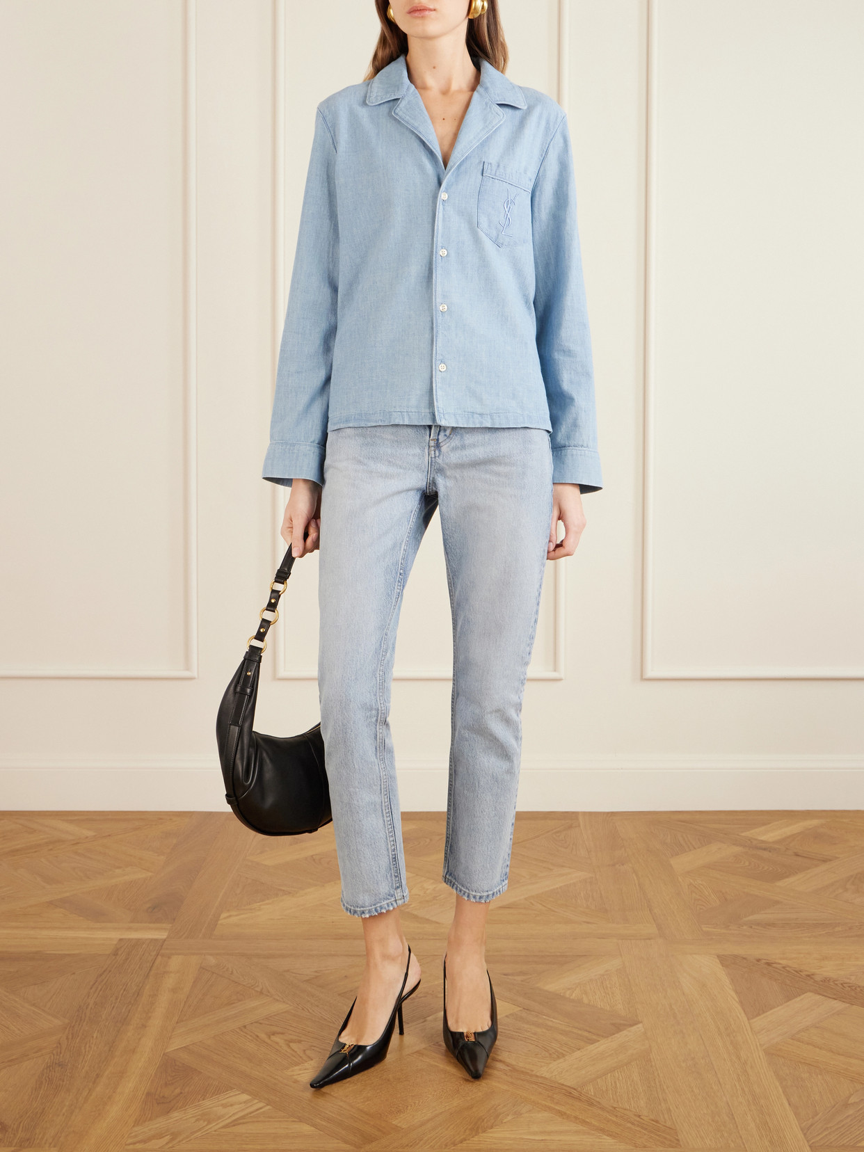 Cassandre Logo-Embroidered Piped Cotton-Chambray Shirt
