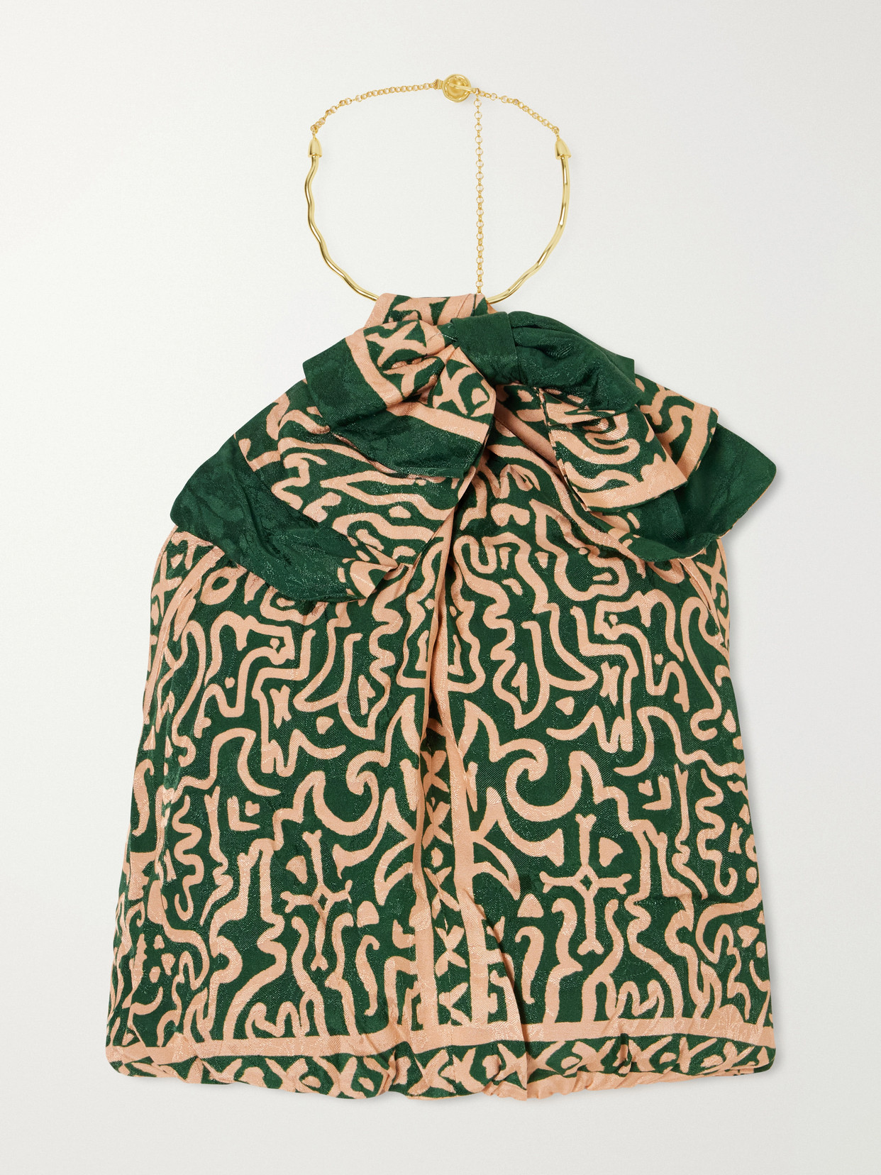 Johanna Ortiz Southern Reverie Bow-detailed Embellished Satin-jacquard Top In Green