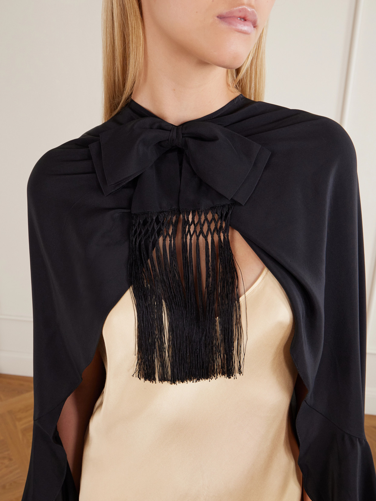 Aromatic Garden Fringed Silk-Crepe Cape