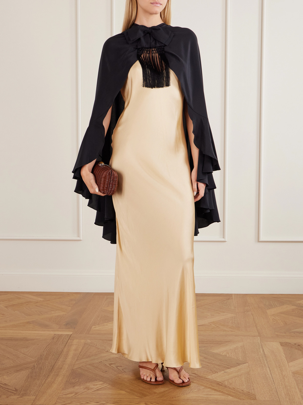 Aromatic Garden Fringed Silk-Crepe Cape