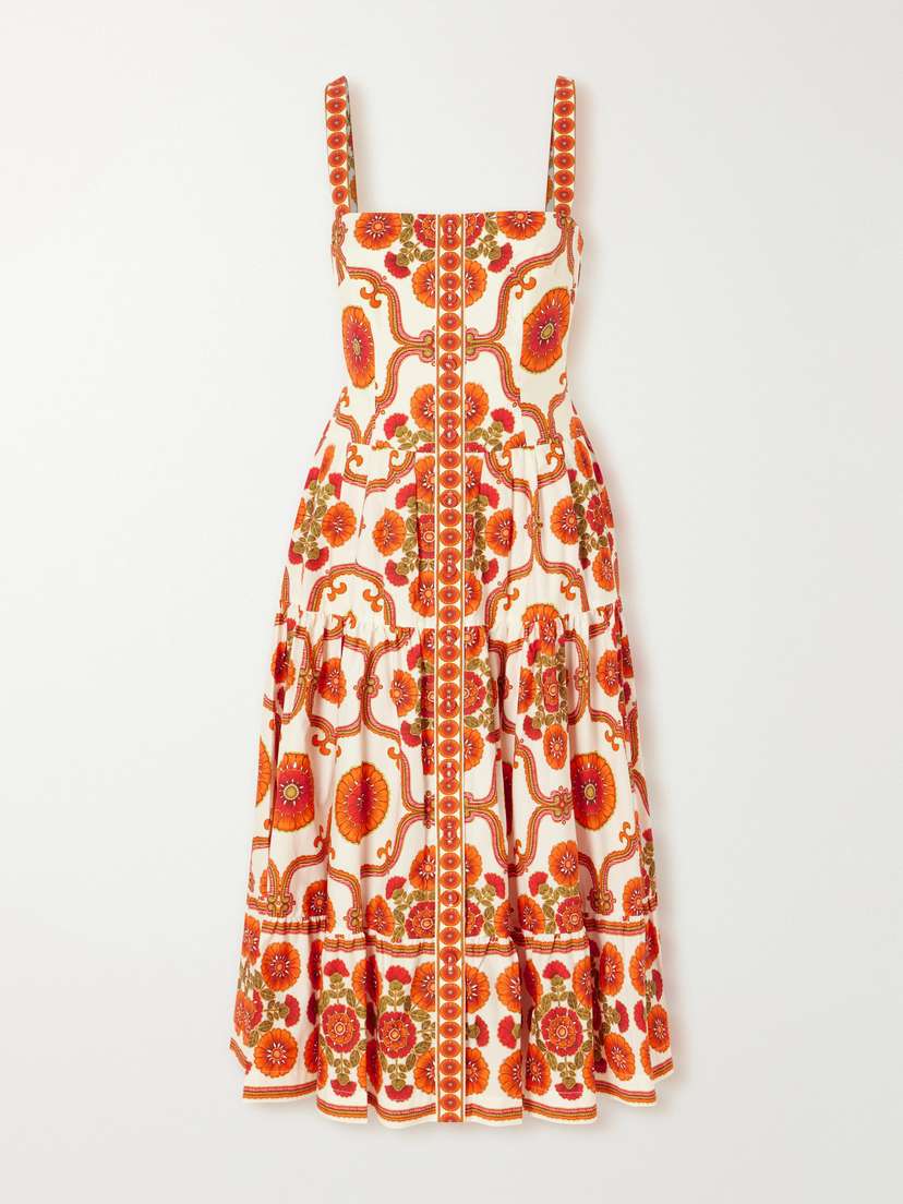 Cara Cara Margarita Tiered Floral-print Cotton-poplin Midi Dress