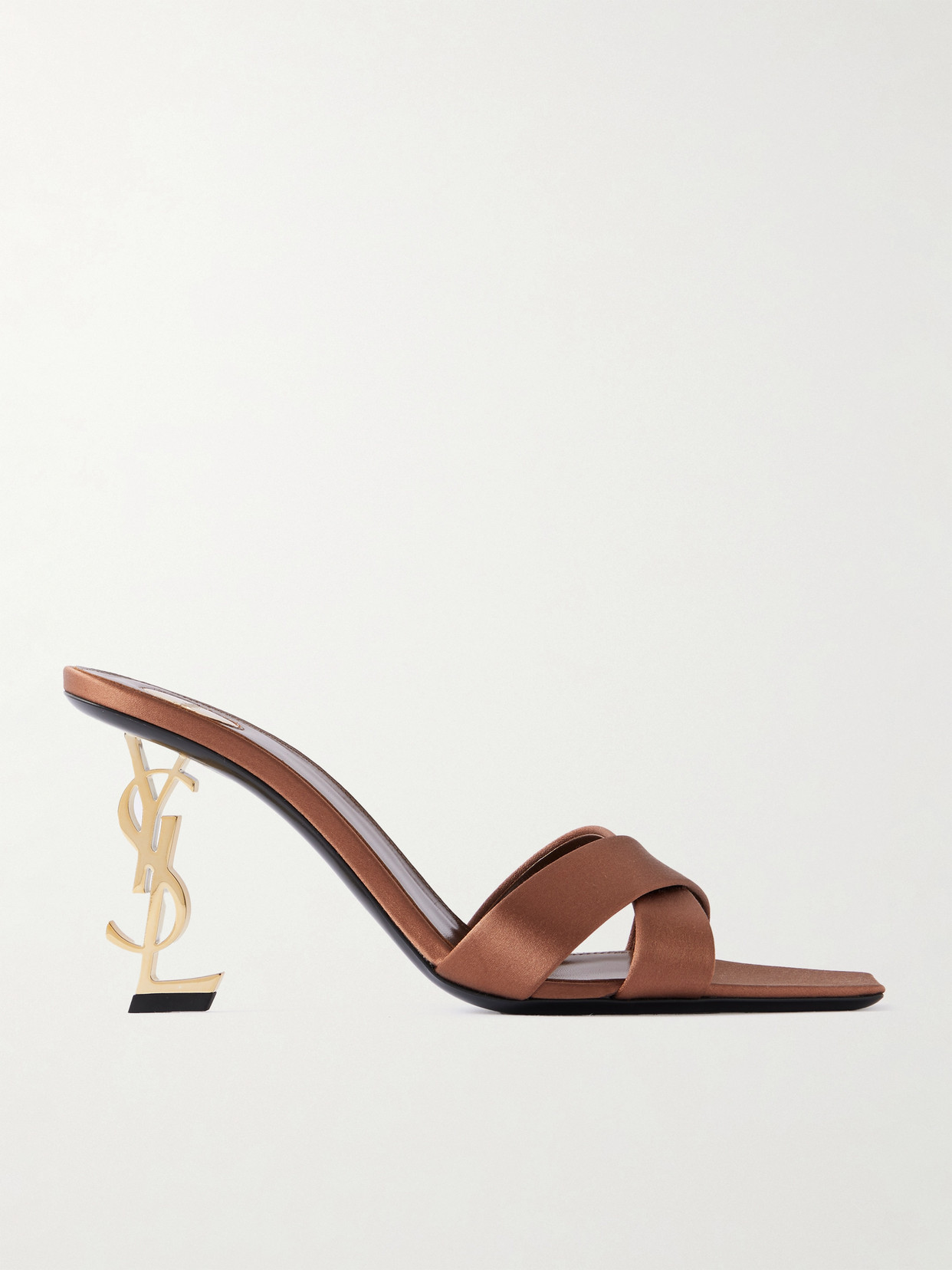 Saint Laurent Opyum Satin Mules In Brown