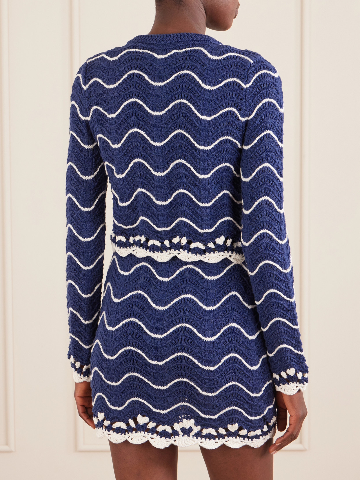 Louise Scalloped Striped Cotton Cardigan