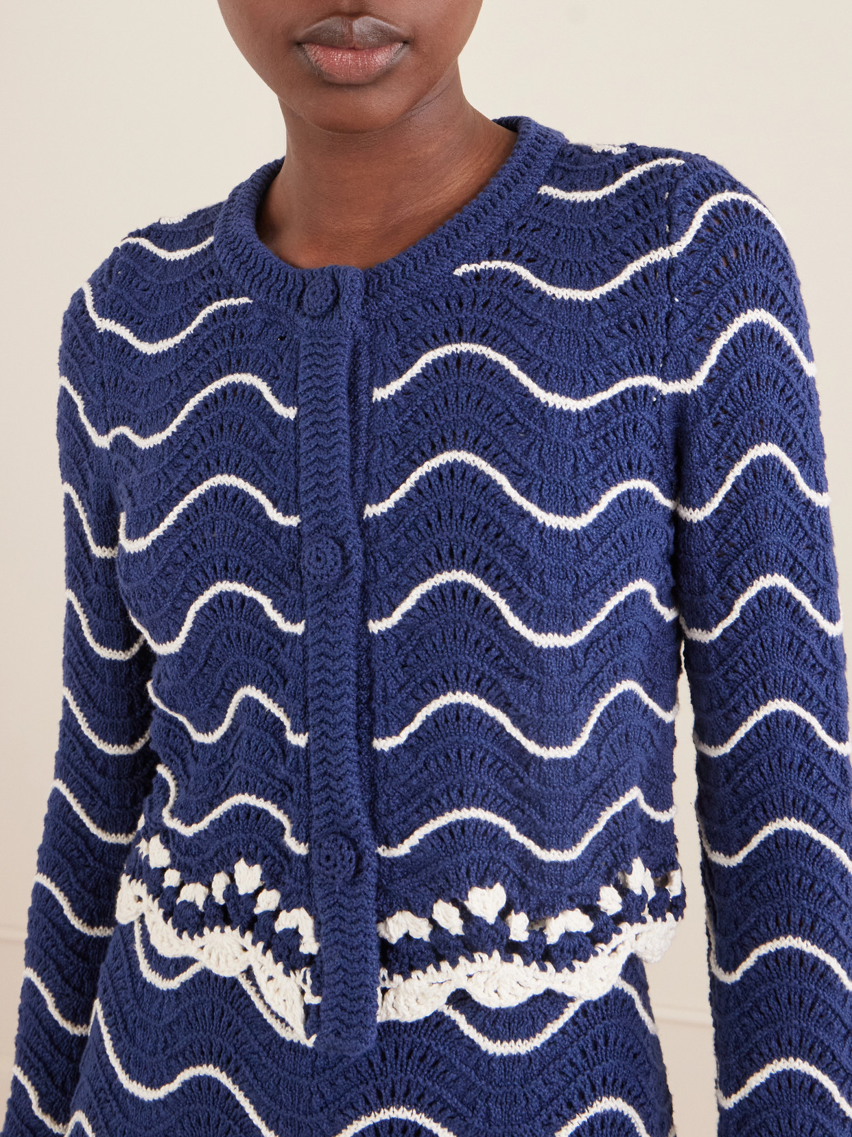 Louise Scalloped Striped Cotton Cardigan