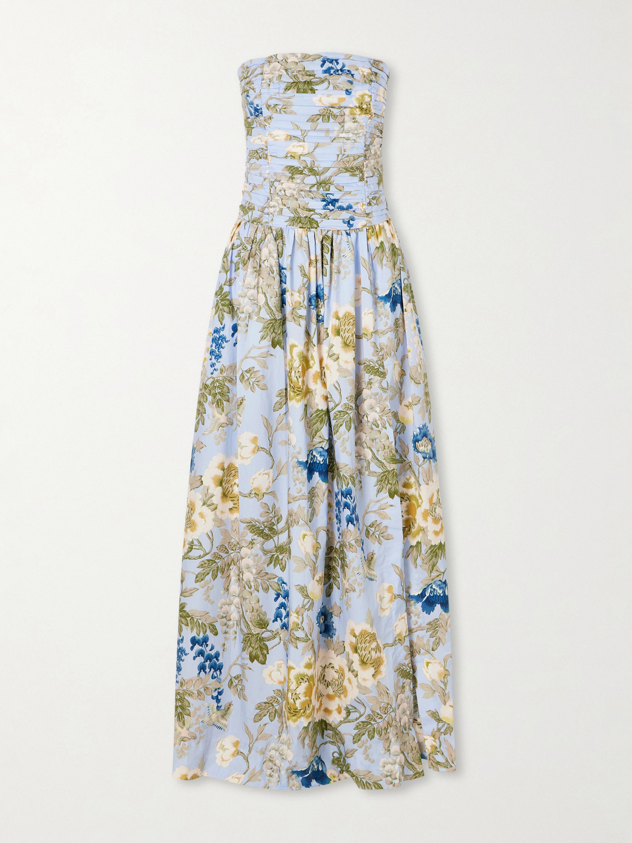 Cara Cara - Montreal Strapless Pleated Floral-print Cotton-poplin Maxi Dress - Blue