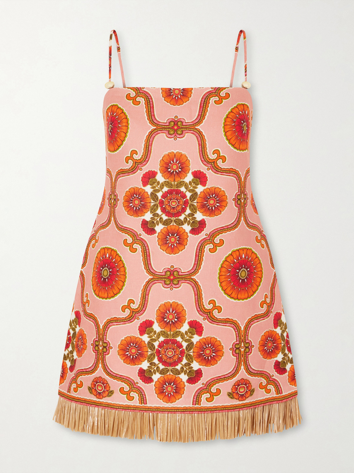 Cara Cara - Valencia Printed Fringed Linen Mini Dress - Pink