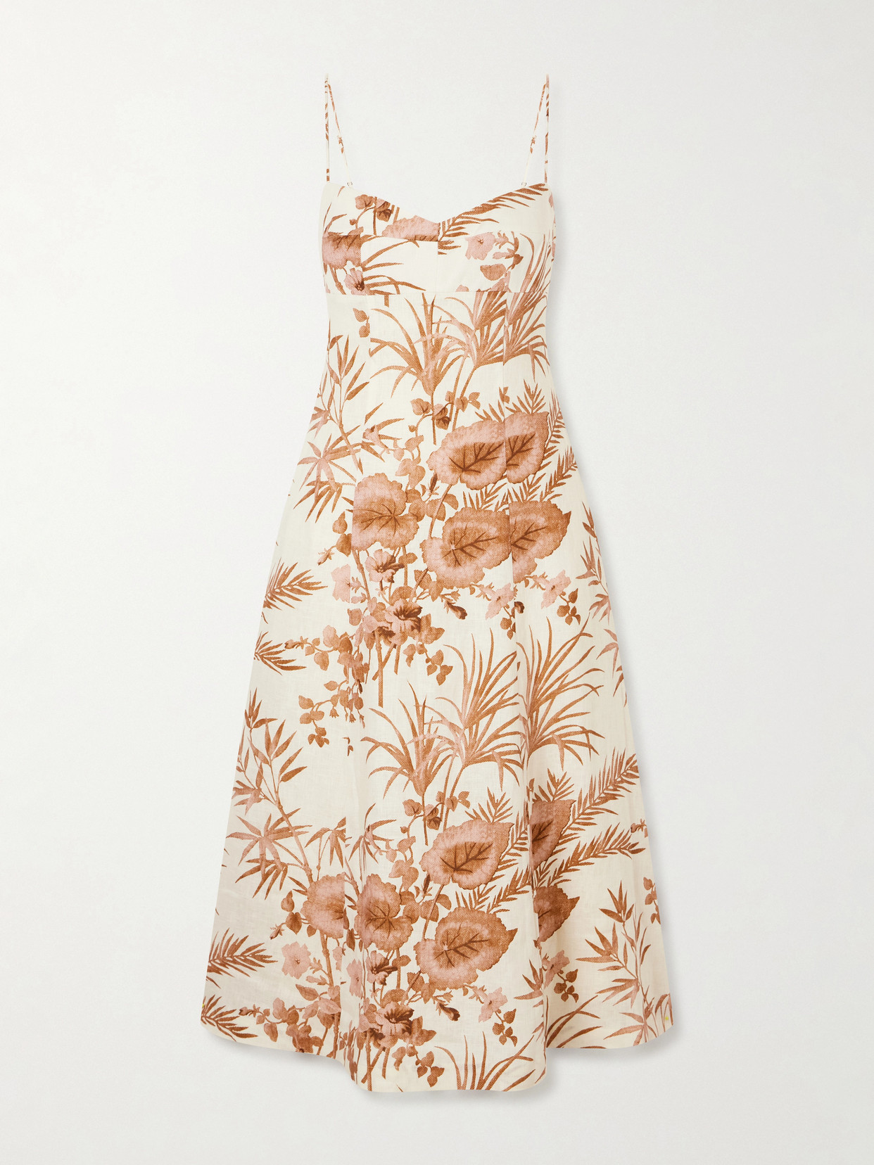 Cara Cara Cherry Floral-print Linen Midi Dress In Brown