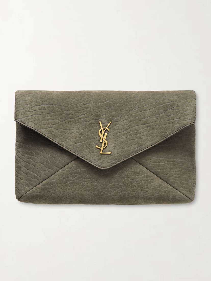 Saint Laurent Cassandre Large Textured-nubuck Clutch
