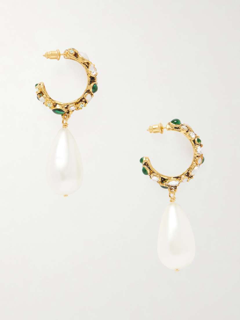 Saint Laurent tone, Crystal And Pearl Hoop Earrings
