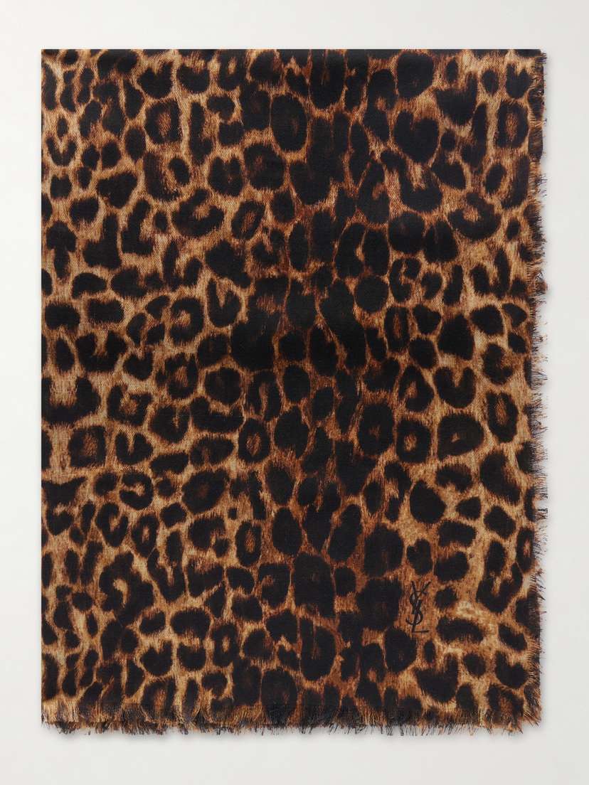 Saint Laurent Leopard-print Wool Scarf