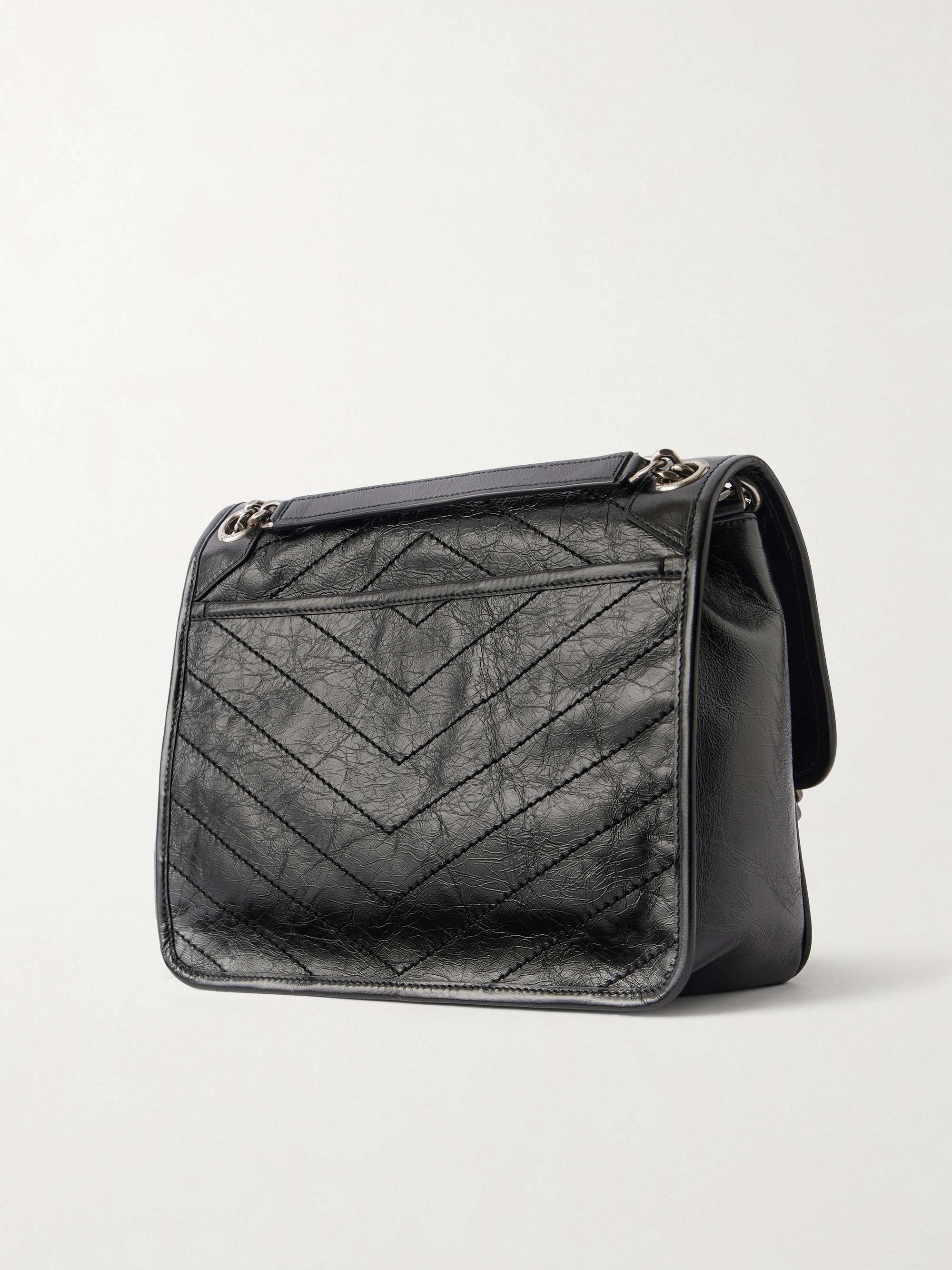 SAINT LAURENT Niki medium crinkled glossed-leather shoulder bag