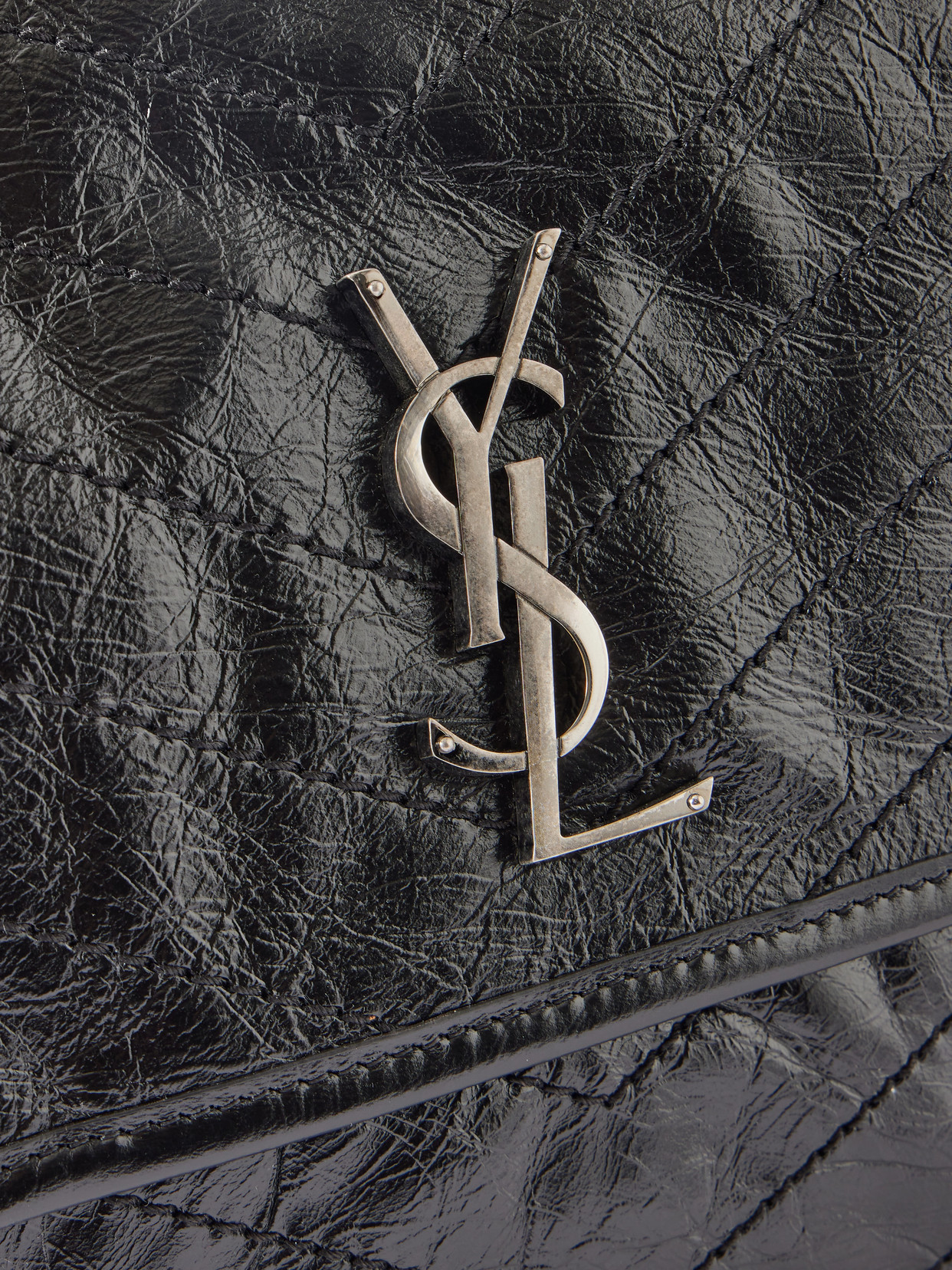 Niki Medium Crinkled Glossed-Leather Shoulder Bag