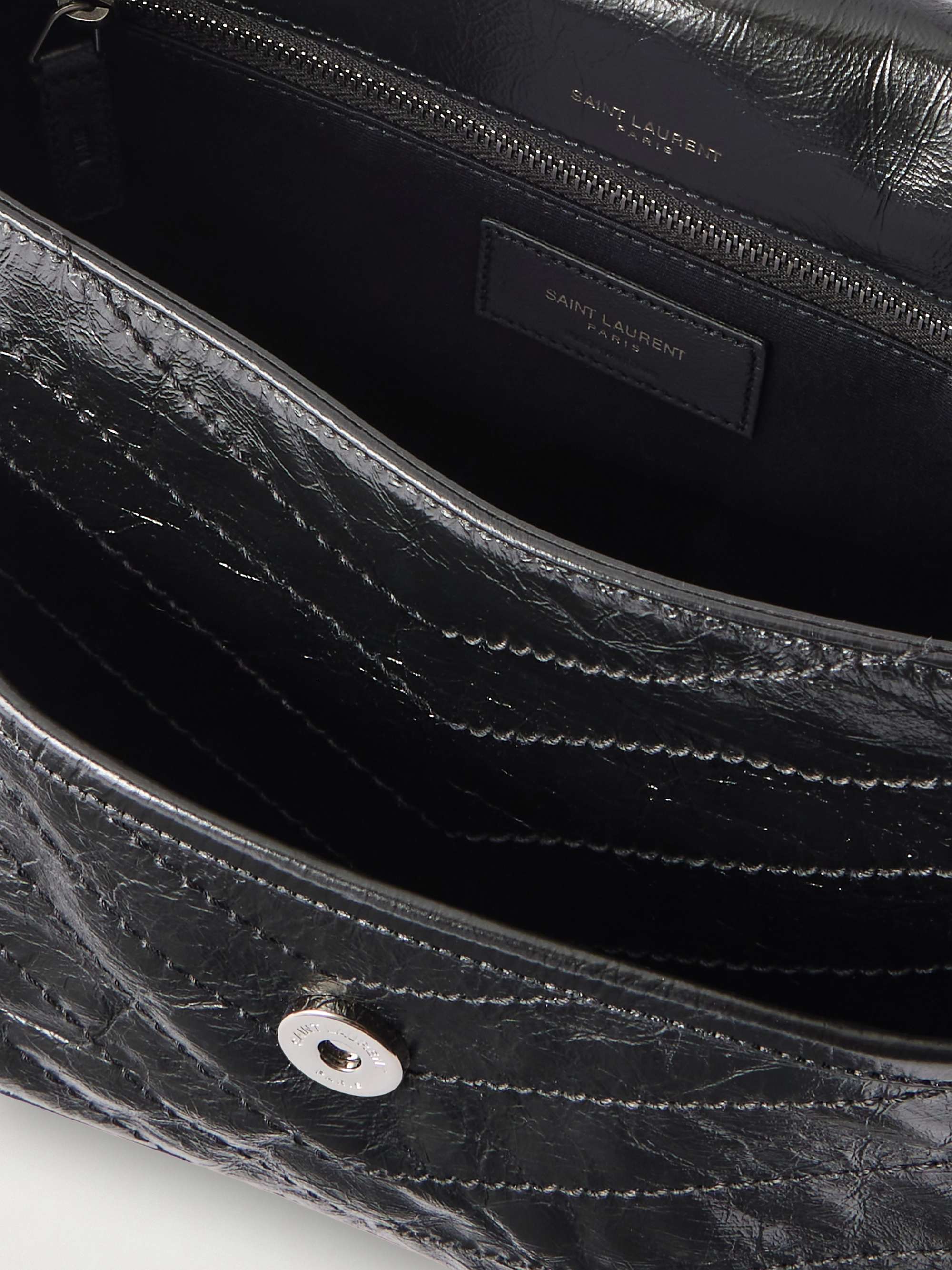 SAINT LAURENT Niki medium crinkled glossed-leather shoulder bag