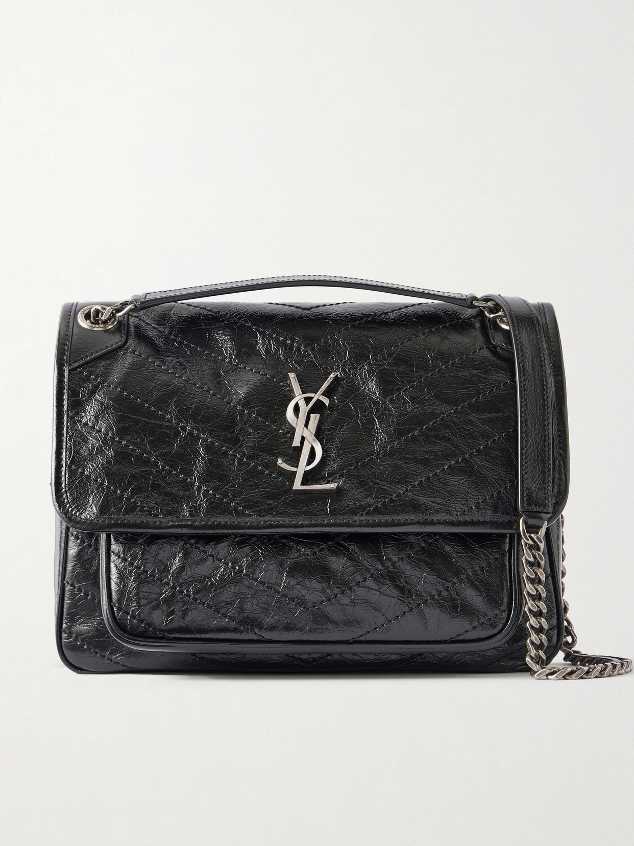 Niki Medium Crinkled Glossed-Leather Shoulder Bag