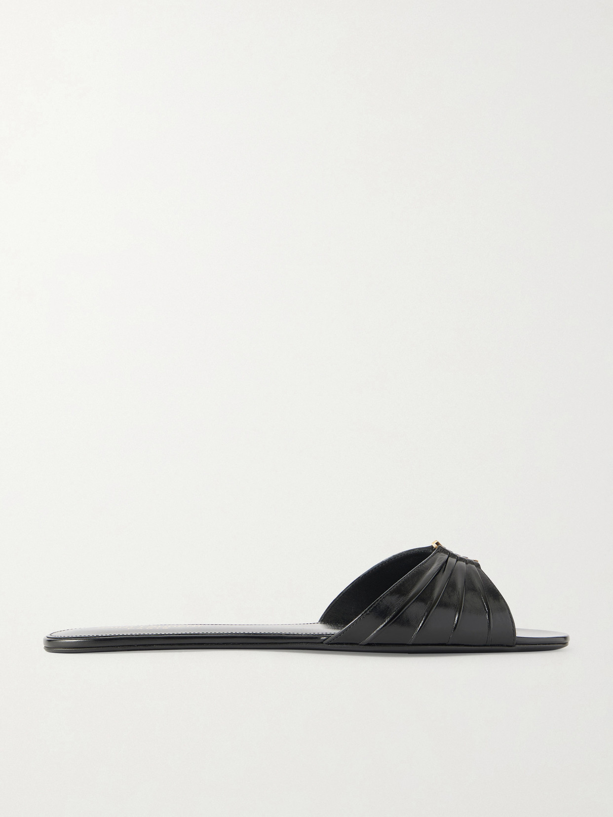 SAINT LAURENT - Babylone Embellished Gathered Glossed-leather Slides - Black