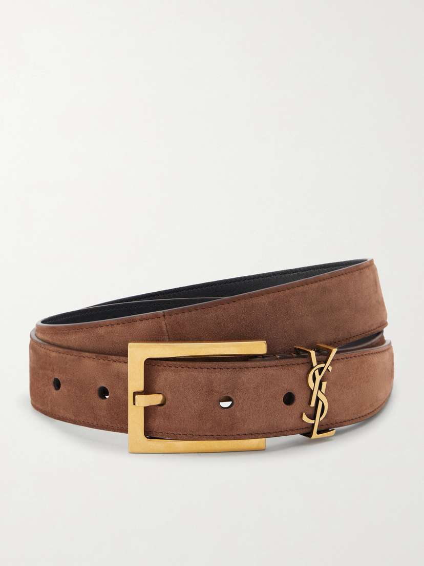 Saint Laurent Cassandre Embellished Suede Belt