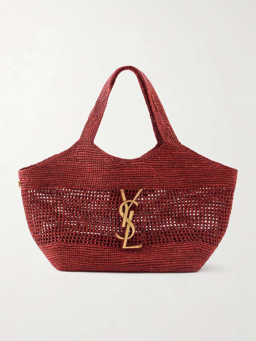 Saint Laurent Icare Maxi Leather-trimmed Raffia Tote
