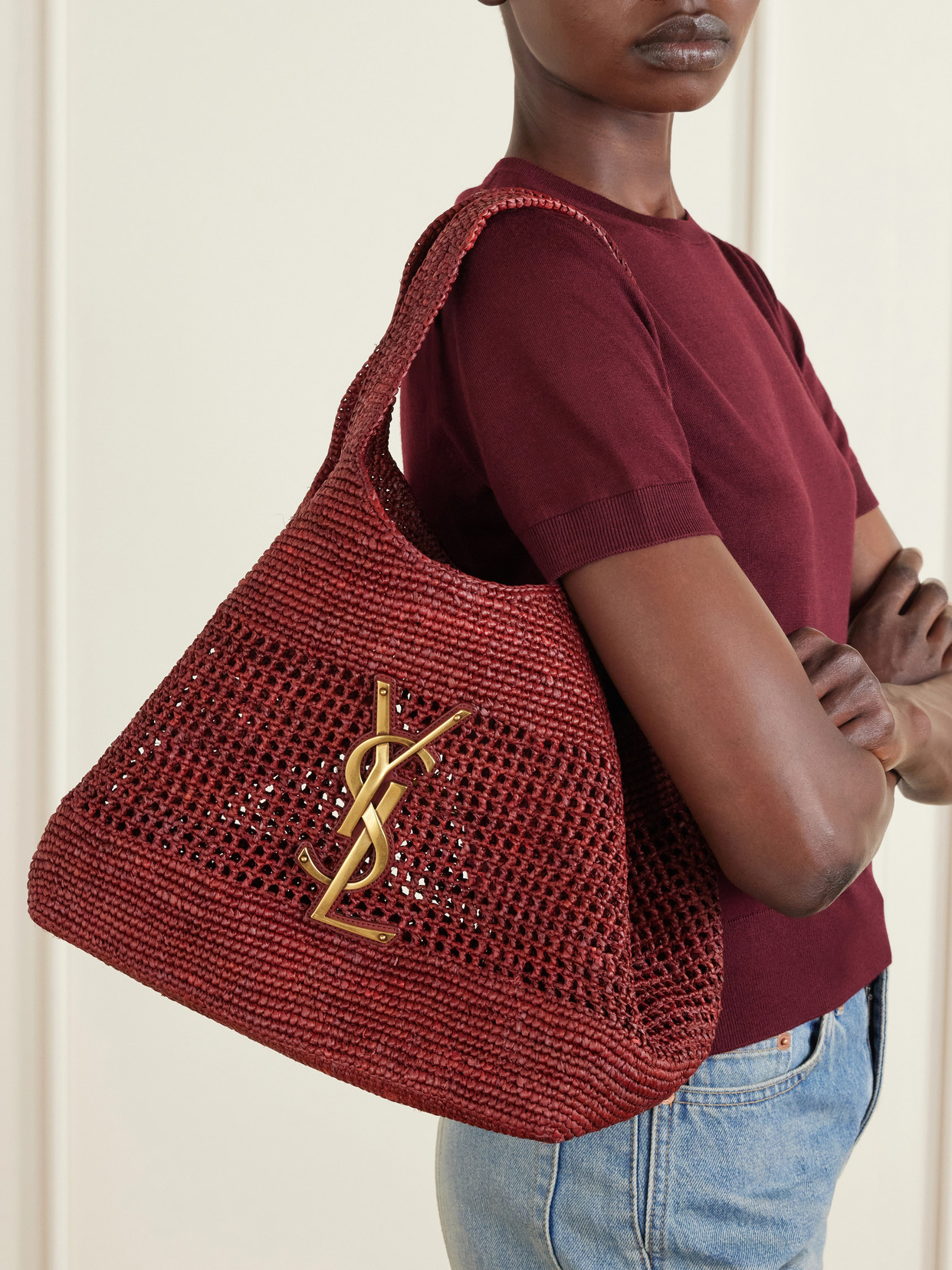 Icare Maxi Leather-Trimmed Raffia Tote