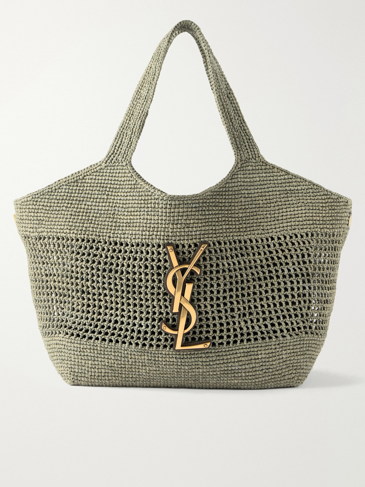 Icare Maxi Leather-Trimmed Raffia Tote