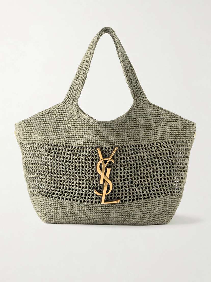 Saint Laurent Icare Maxi Leather-trimmed Raffia Tote - Women's Bags