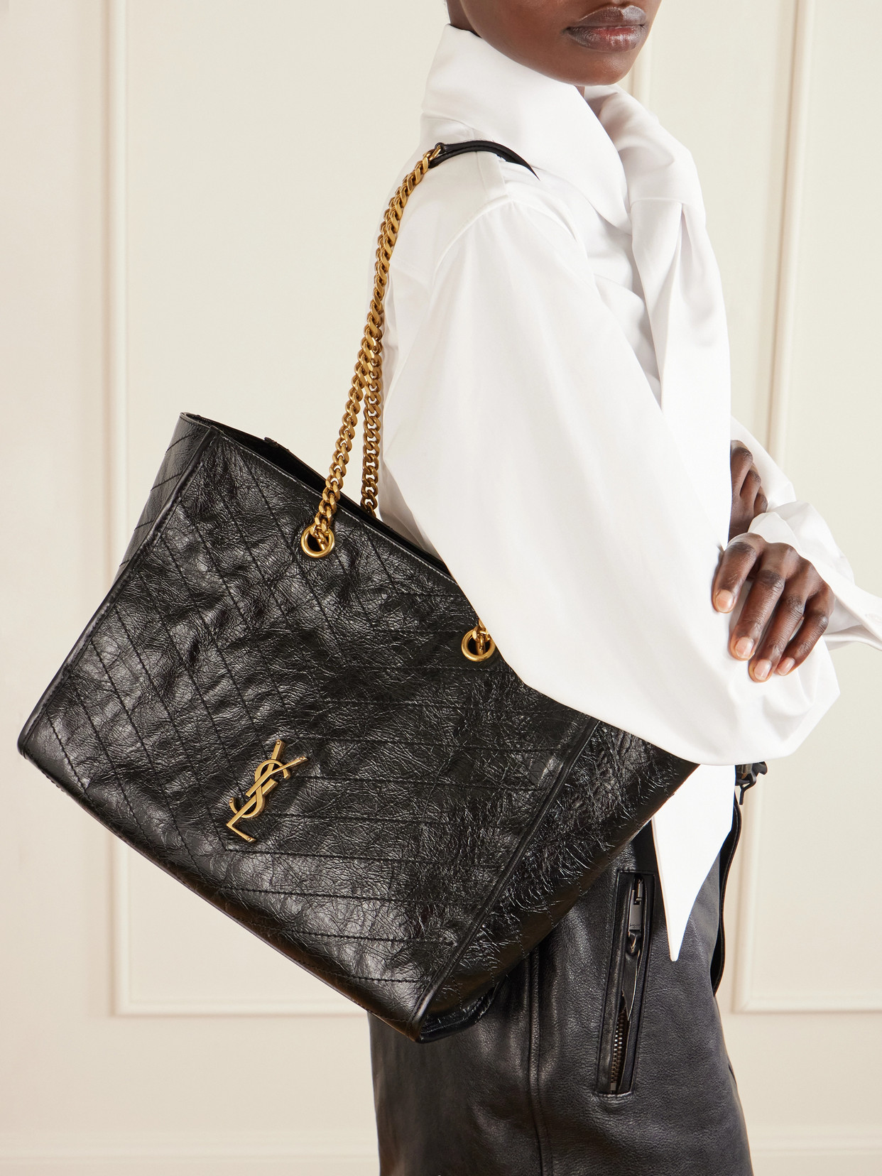 Niki Small Crinkled-Leather Tote
