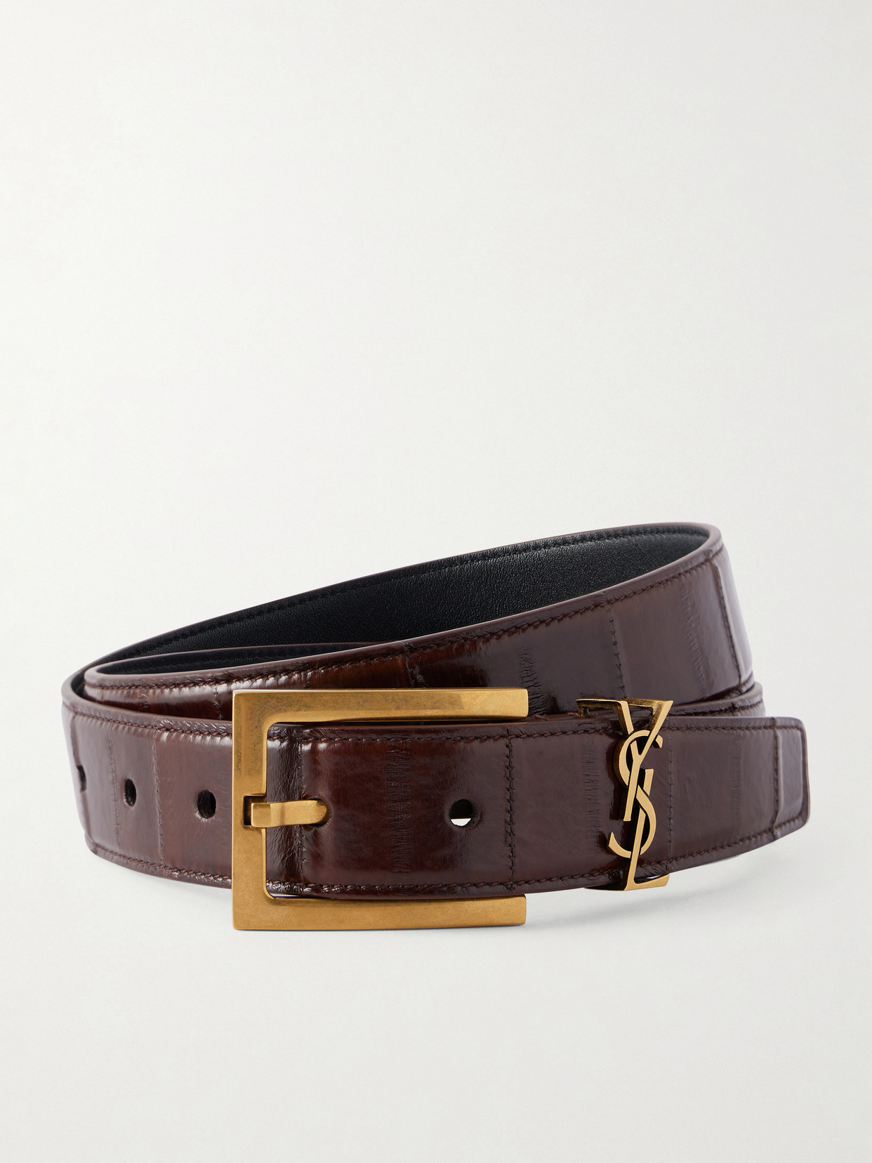 SAINT LAURENT - Cassandre Croc-effect Leather Belt - Burgundy