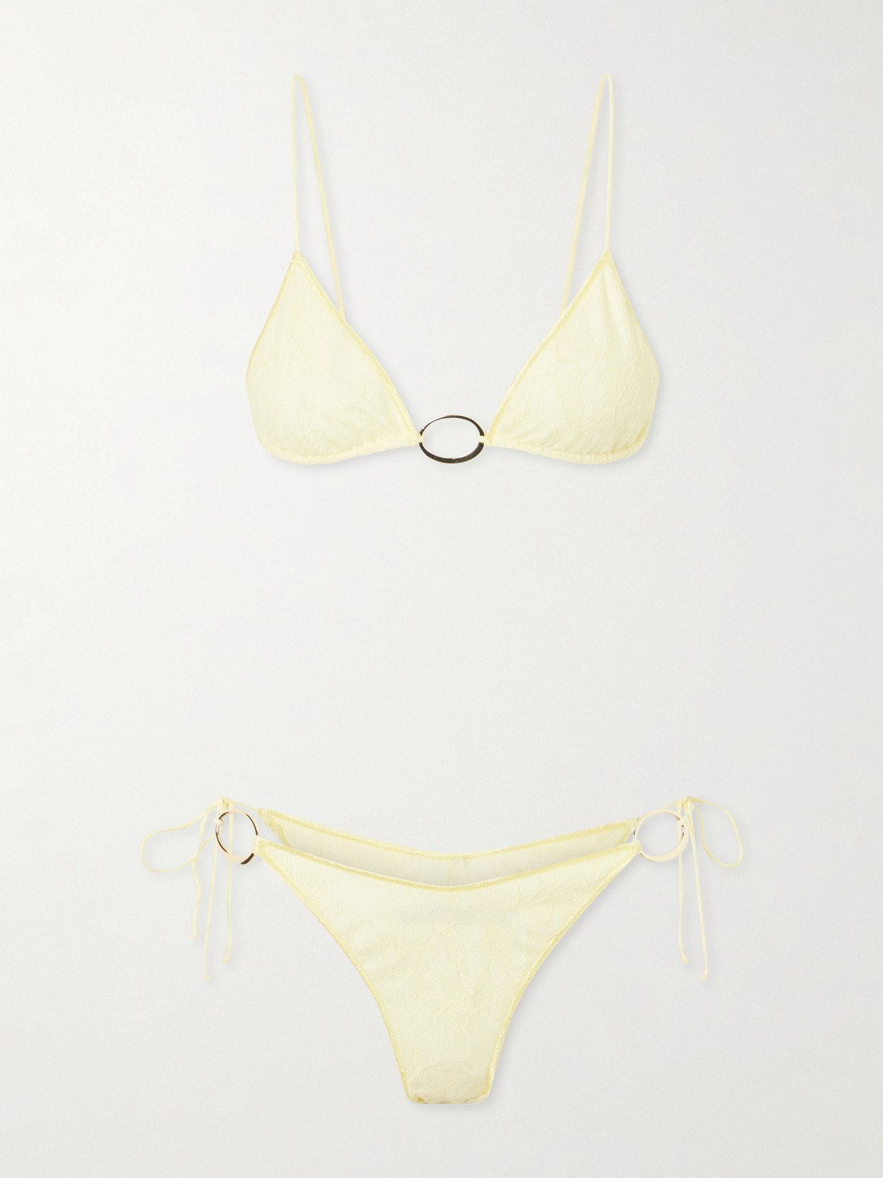 Oseree Lurex-trimmed Lace Bikini In Yellow