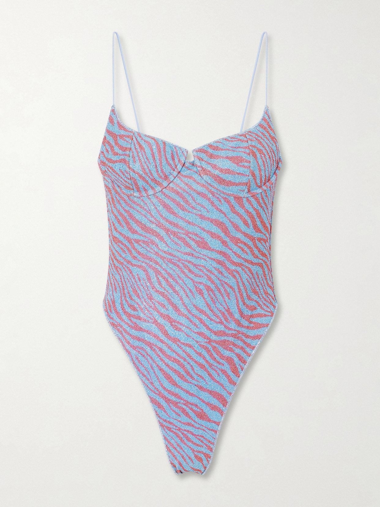 Oseree Animalier Printed Lurex Swimsuit In Blue