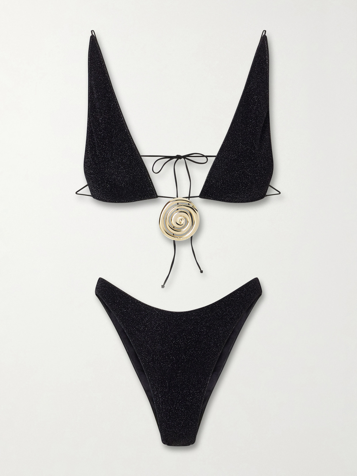 Oseree Lumière Spiral Embellished Lurex Bikini In Black