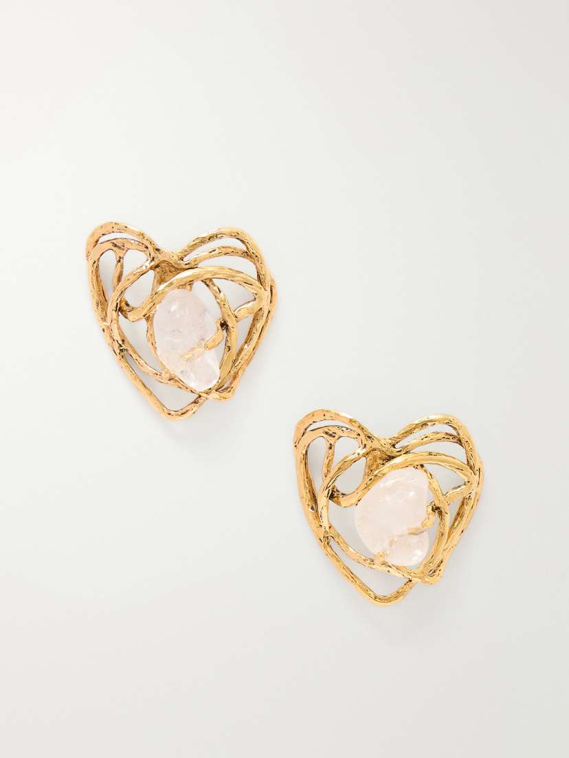Saint Laurent Bo Coeur Gold-tone Quartz Earrings