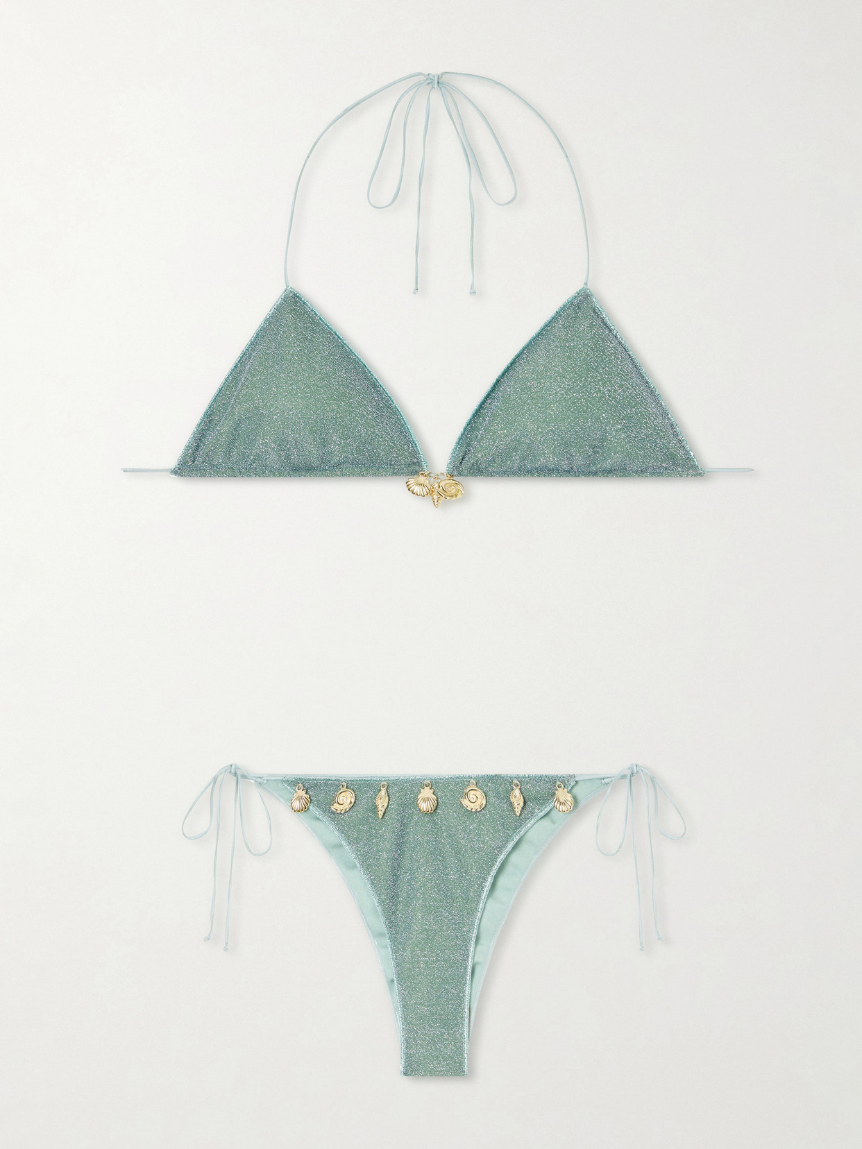 Oseree Lumiere Metallic Charm-detail Bikini In Green