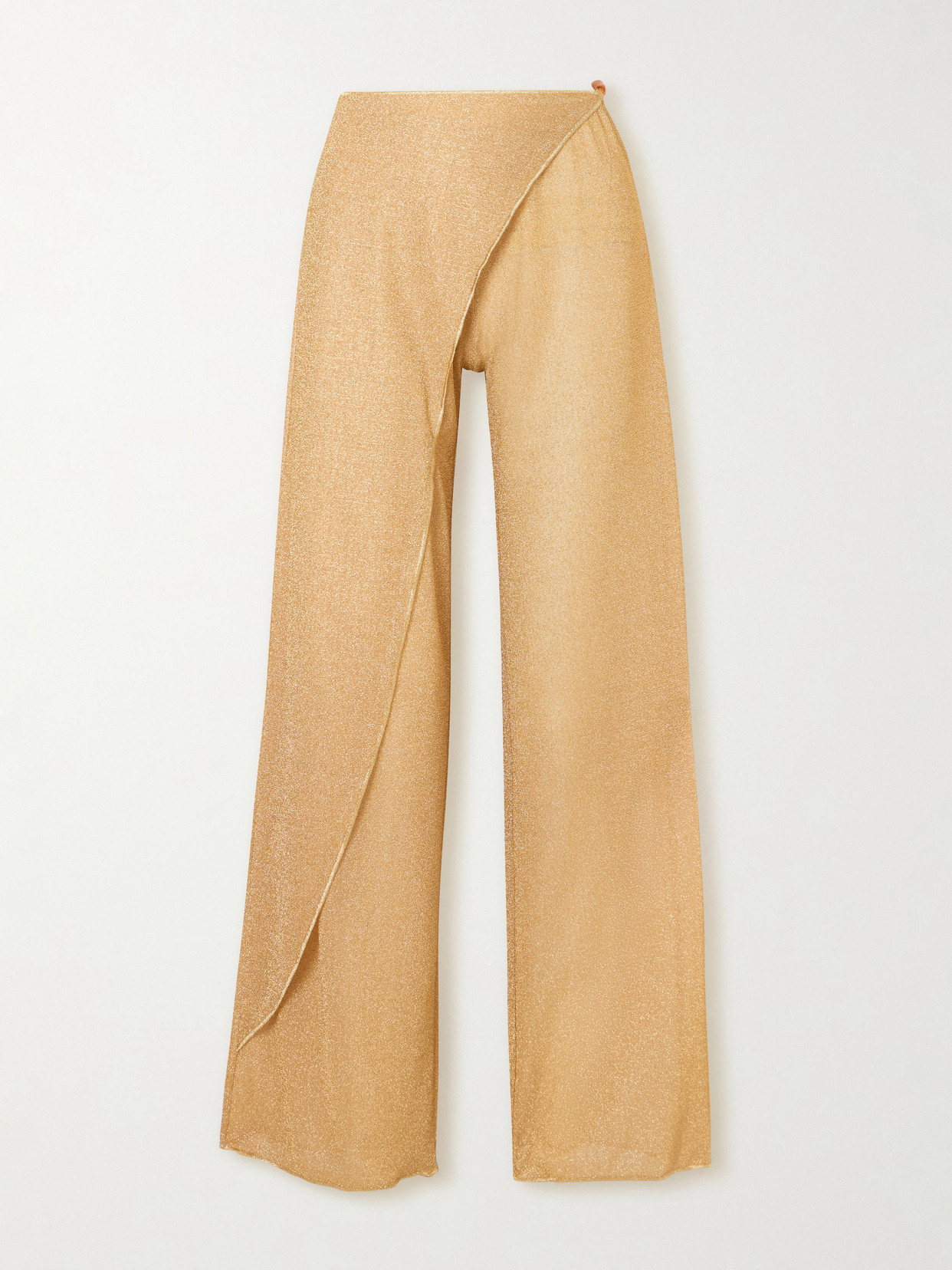 Oseree Lumiere Embellished Lurex Wide-leg Pareo Pants In Nude