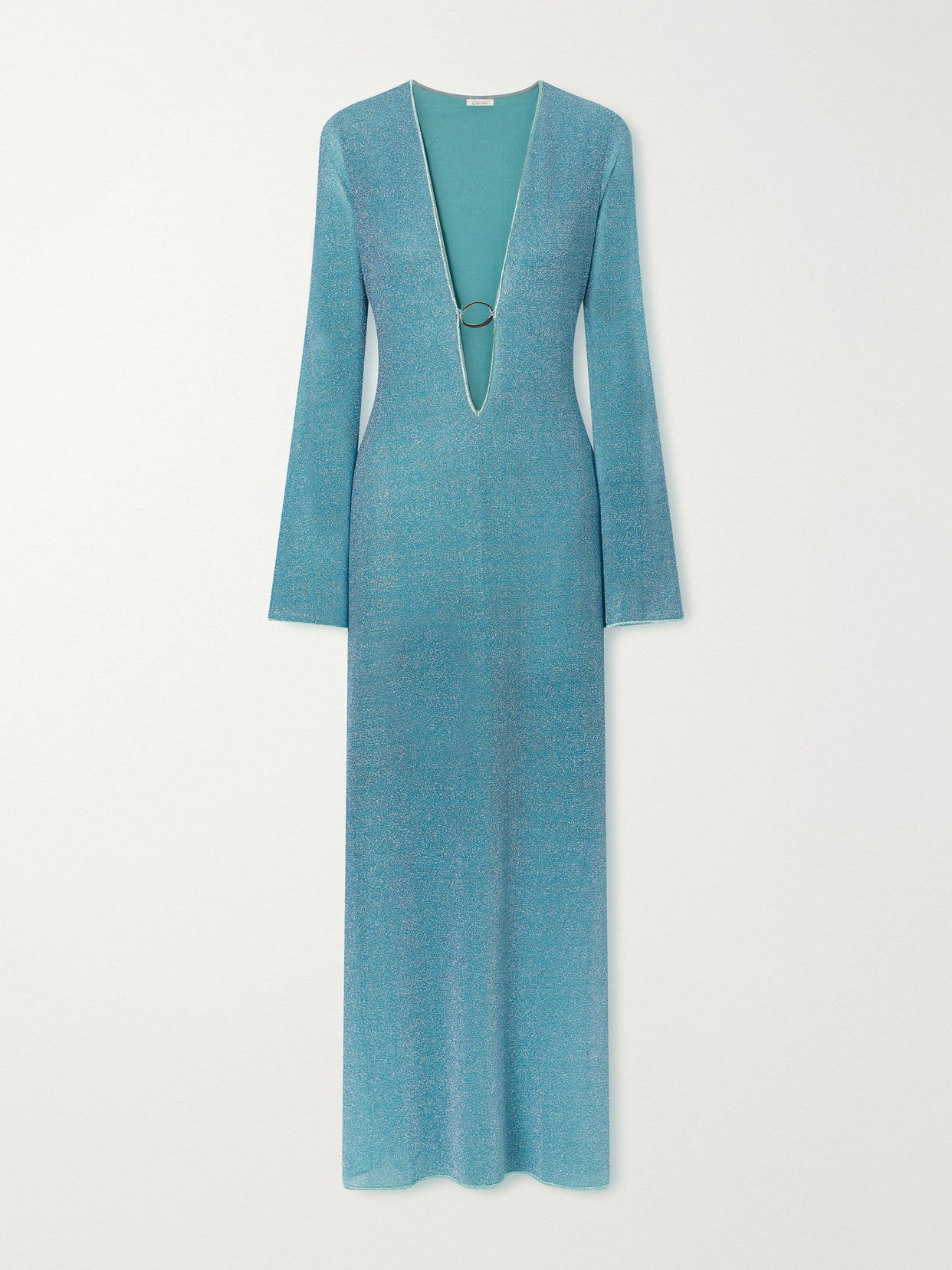 Oseree Lumière Metallic Stretch-knit Kaftan In Blue