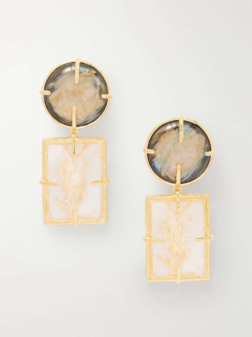 Saint Laurent Bo Rondes Et Rectangles Gold-plated Earrings