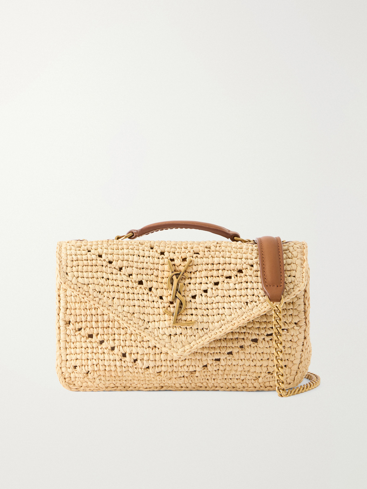 SAINT LAURENT - Loulou Mini Leather-trimmed Raffia Shoulder Bag - Neutrals
