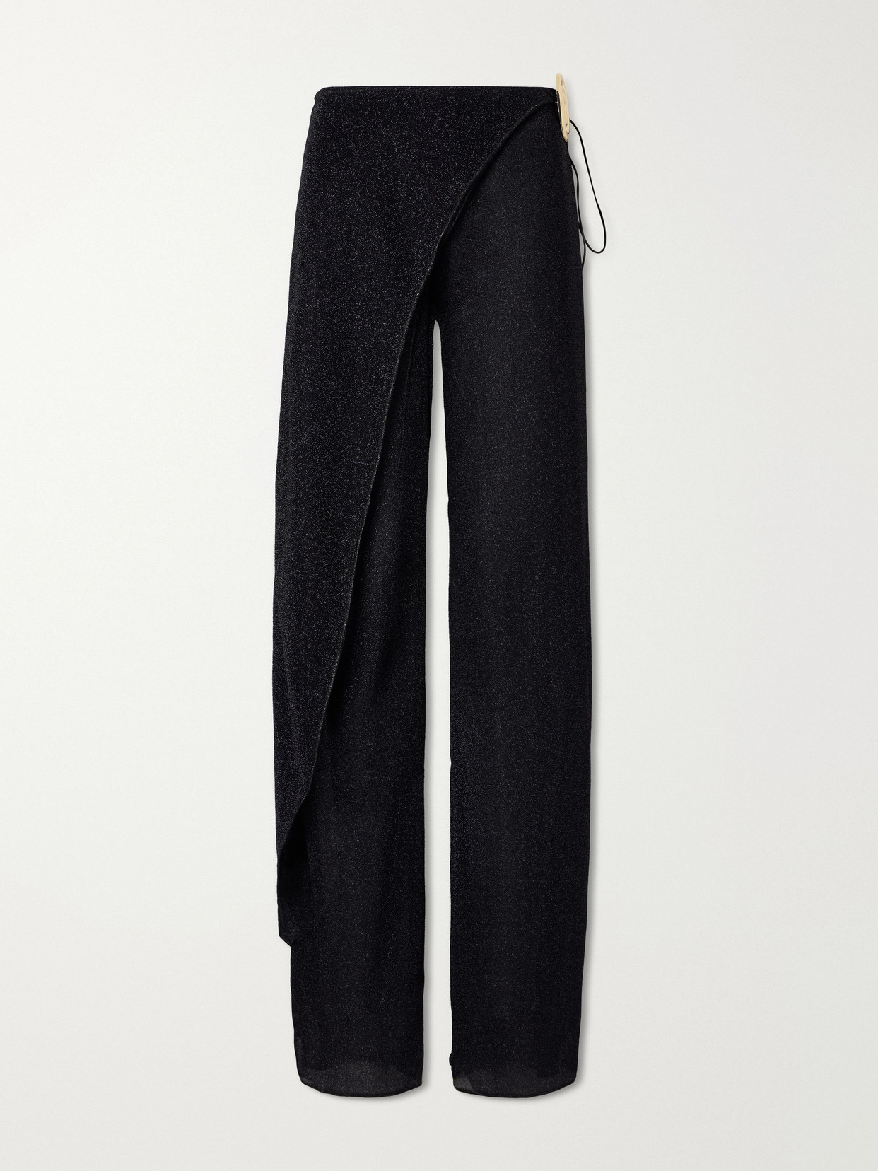 Oseree Lumiere Embellished Lurex Wide-leg Pareo Pants In Black