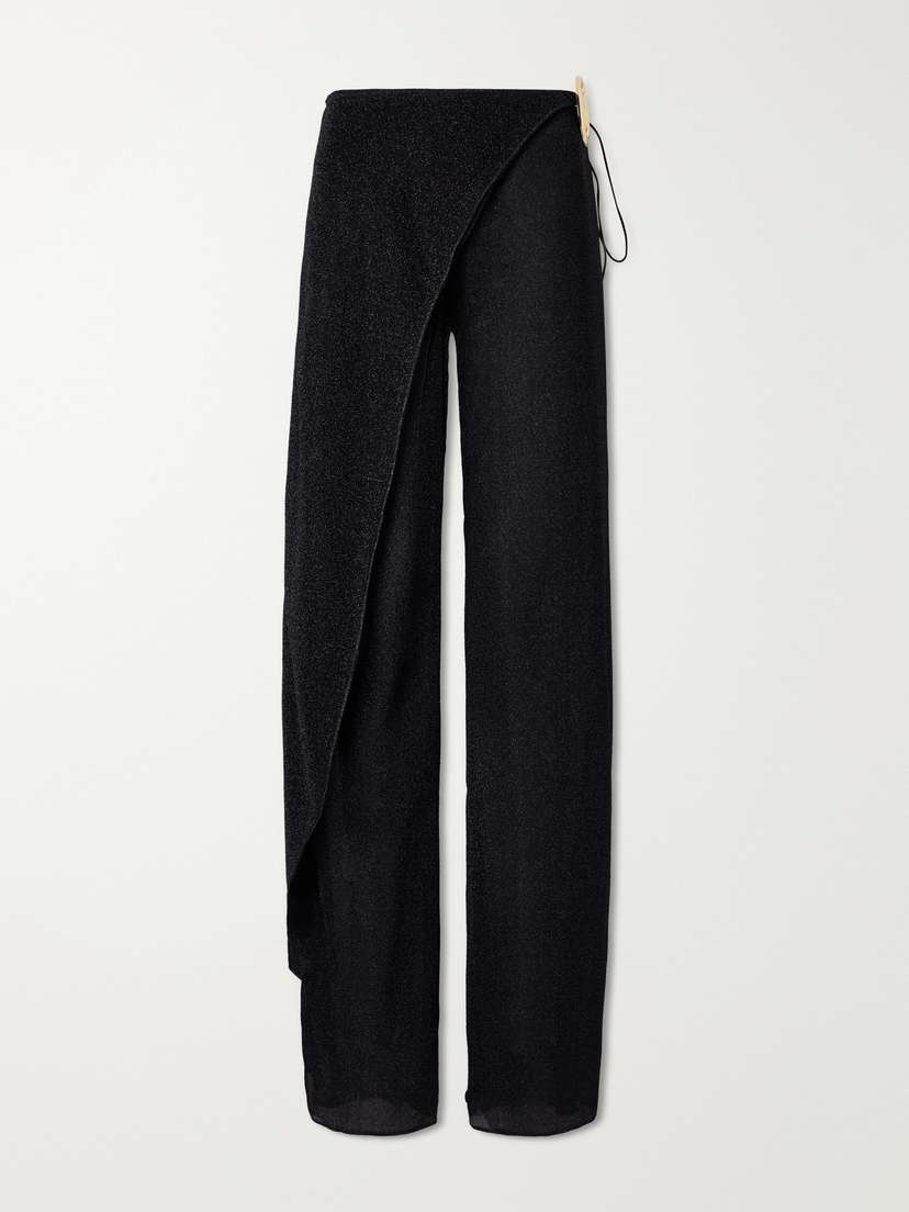 Oséree Lumiere Embellished Lurex Wide-leg Pareo Pants