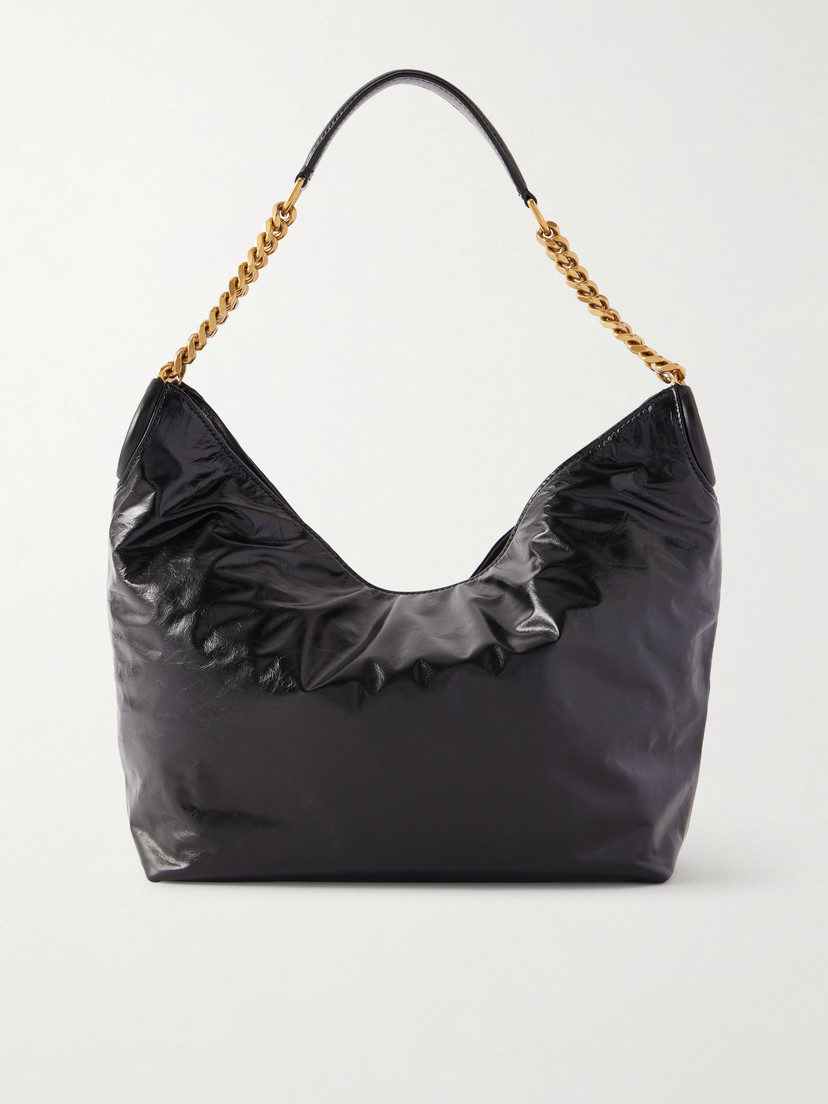 Hortense Small Shiny Leather Hobo Bag Black