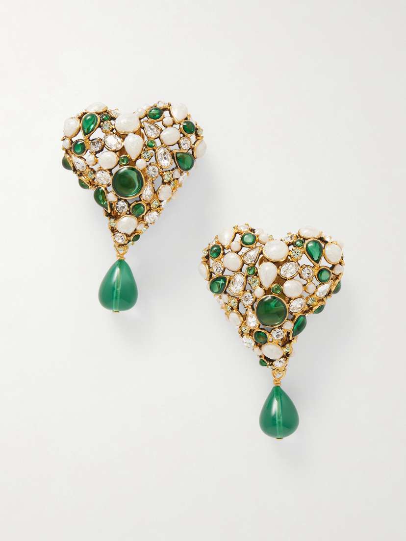 Saint Laurent Bo Coeur Fetiche Gold-tone And Crystal Clip Earrings