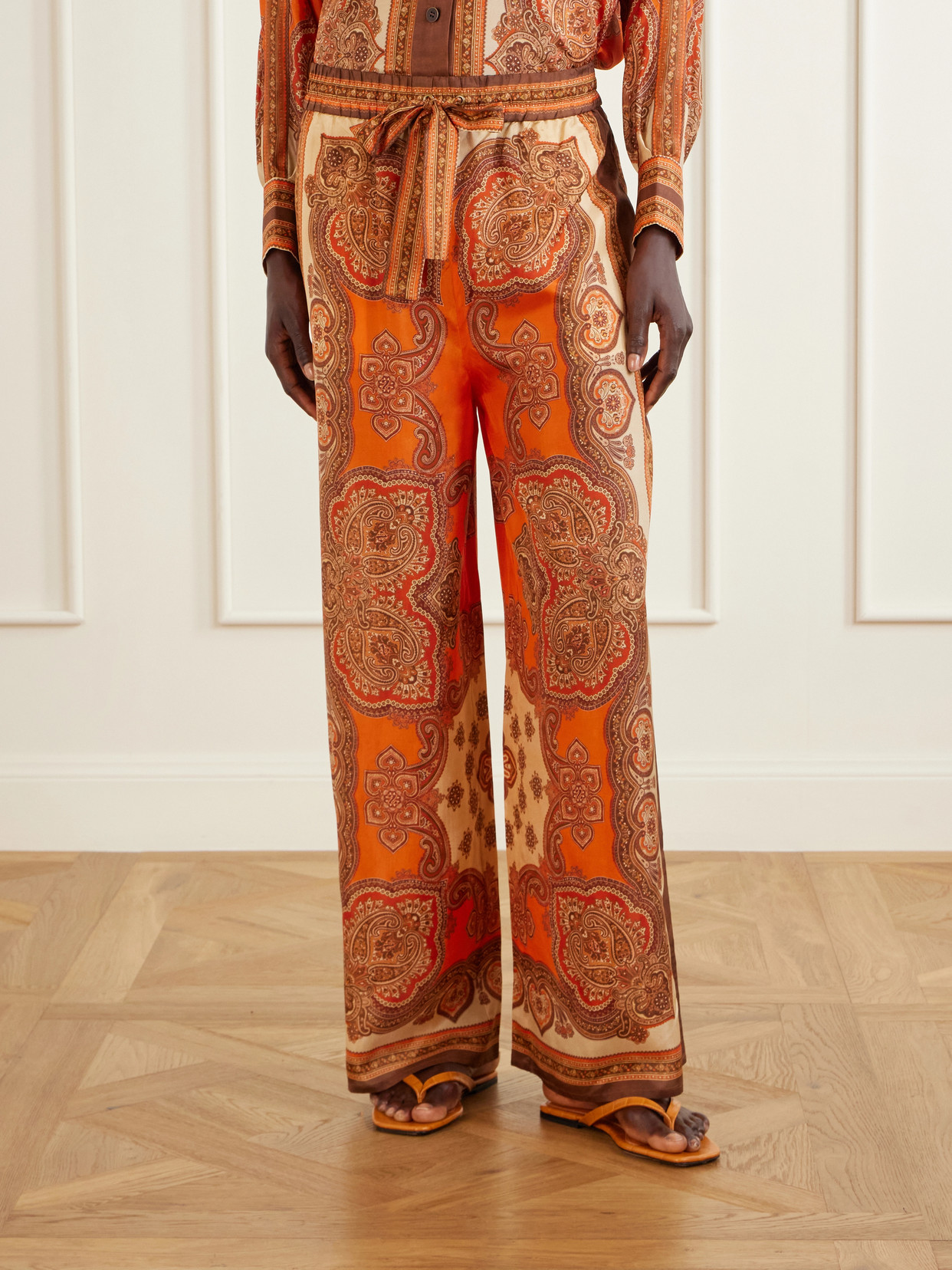 Zimmermann Womens Tangerine Paisley Mahon Relaxed Silk Trousers In Multi