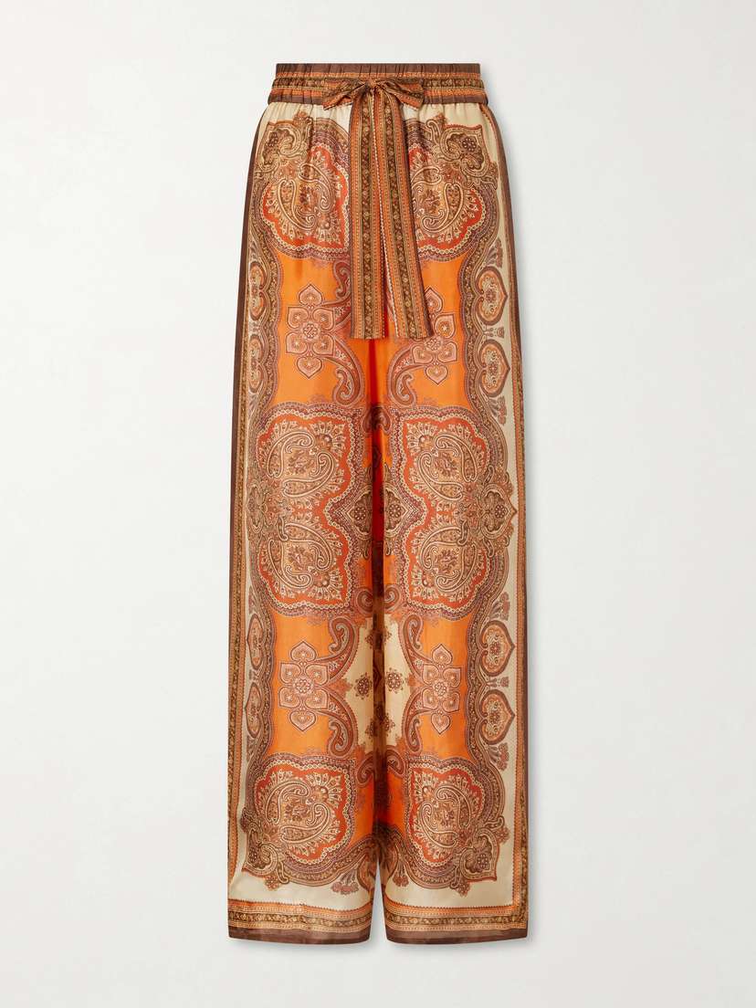 Zimmermann Mahon Printed Silk-satin Wide-leg Pants