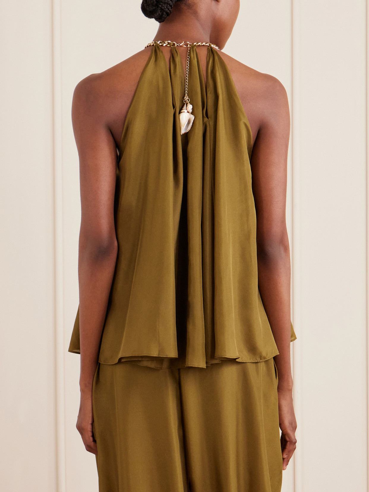 Zimmermann Womens Olive Mahon Chain Neck Silk Blouse Xl In Green