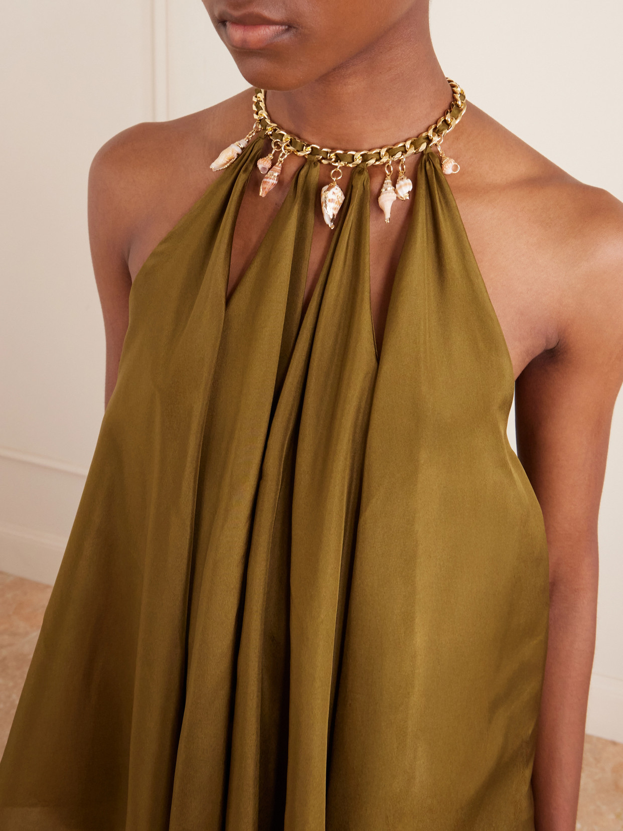 Zimmermann Womens Olive Mahon Chain Neck Silk Blouse Xl In Green