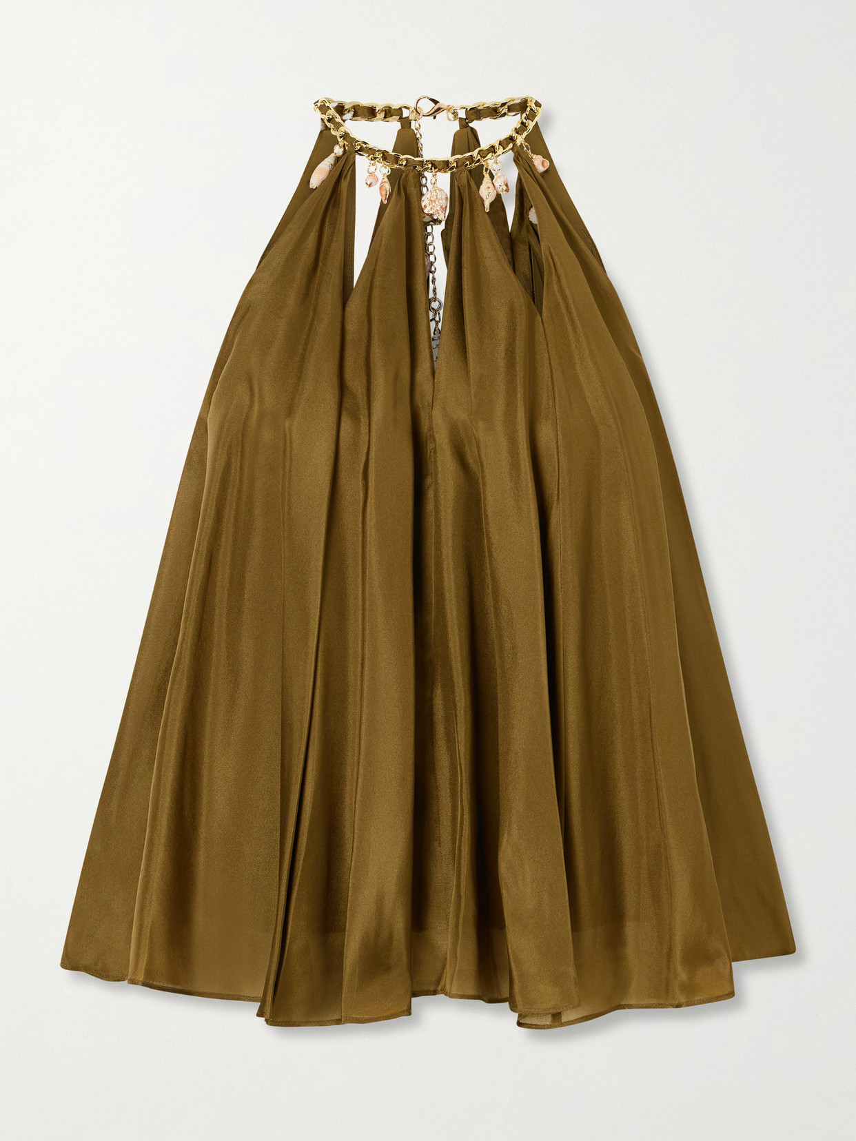 Zimmermann Mahon Embellished Gathered Silk-satin Blouse In Green